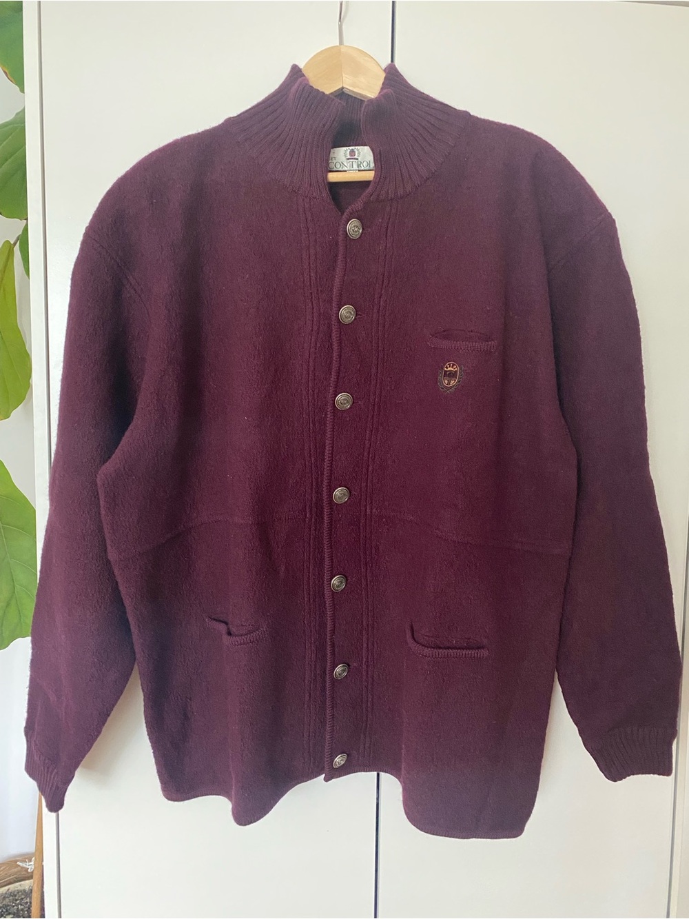 Women’s Plum Burgundy Button-Front Wool Knit Jacket Vest
